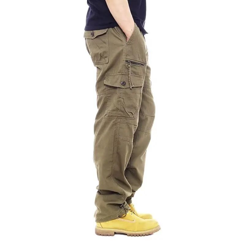 Calça Cargo Masculina de Moda Casual Esportiva com Muitos Bolsos Calça Masculina Solta Reta Elástica Calça Utilitária Versátil e Confortável