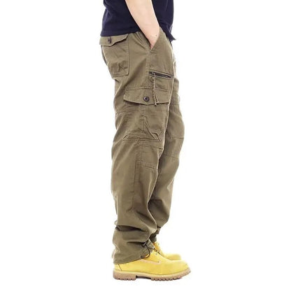 Calça Cargo Masculina de Moda Casual Esportiva com Muitos Bolsos Calça Masculina Solta Reta Elástica Calça Utilitária Versátil e Confortável