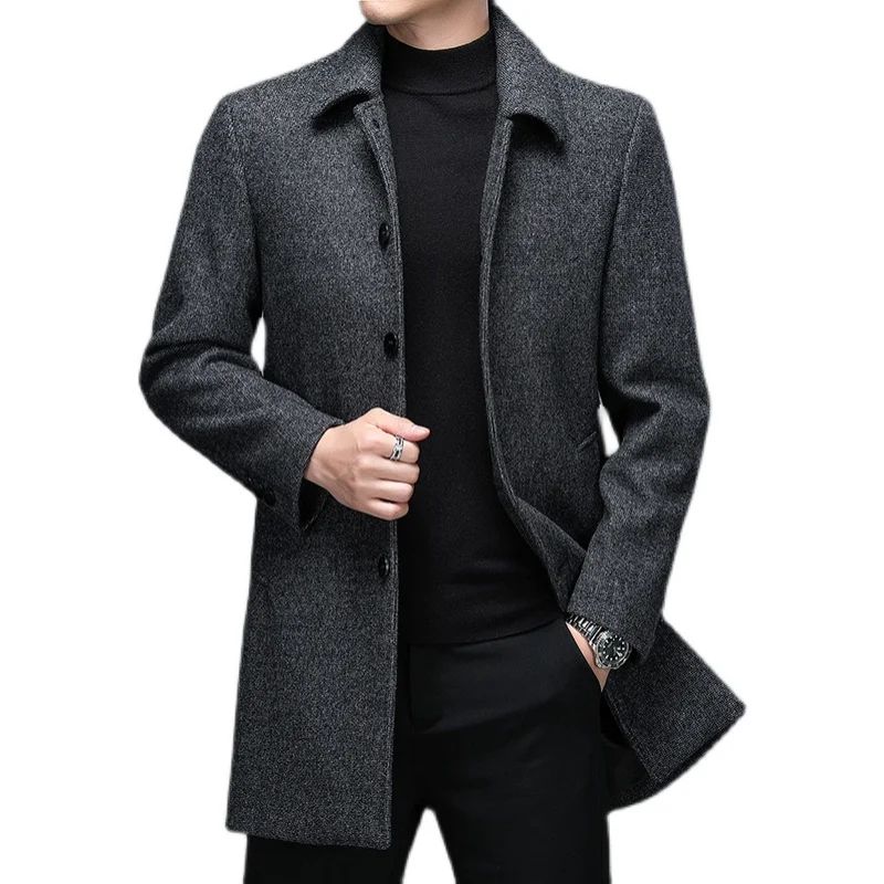Business Casual Woolen Jackets Coats Long Overcoat High Quality Mens Winter Jackets and Coats Men Turn Down Collar Wool Blends