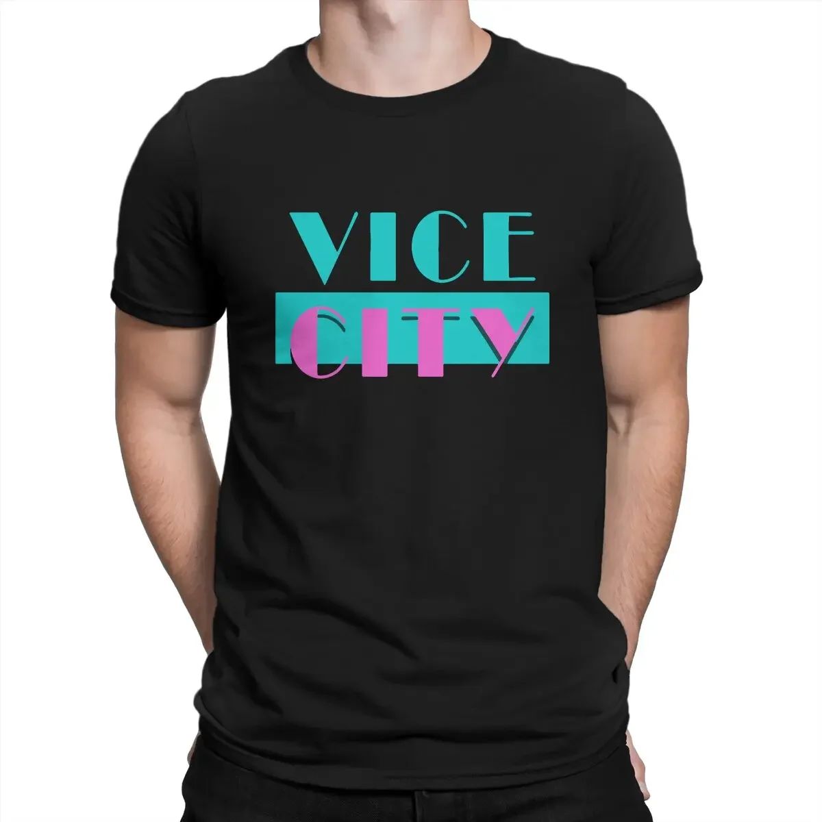 Theft Auto Creative TShirt for Men Vice City Round Neck Pure Cotton T Shirt 2024 Distinctive Birthday Gifts Streetwear GTA Grand