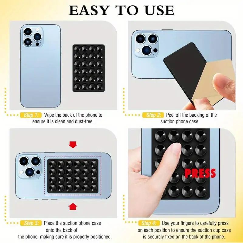 Tapete de Silicone com Sucção para Celular, Suporte de Parede Multifuncional com Ventosa, Quadrado Antiderrapante, Suporte de Celular de Lado Único, Adesivo Traseiro