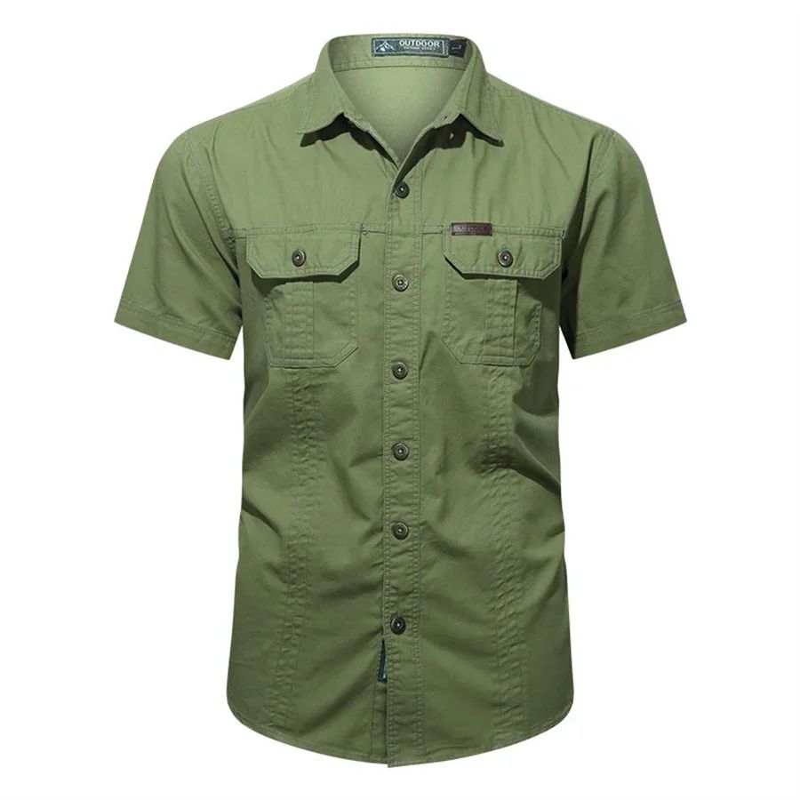 Summer Quick Dry Short Sleeve Mens Army Fan Tactical Shirts Male Solid Thin Lapel Cargo Shirt Tops Outdoor Hiking Military Shirt