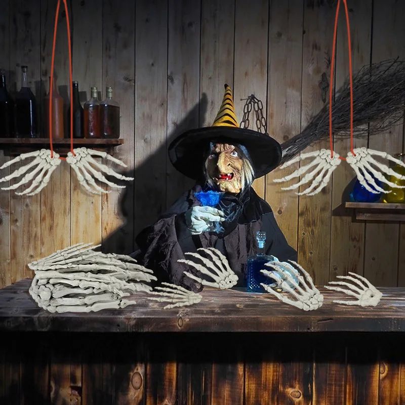 1 Pair Of Halloween Skeleton Hands Haunted House Bar Party Plastic Horror Props Dummy Hands Bones Halloween Scene Decor Supplies