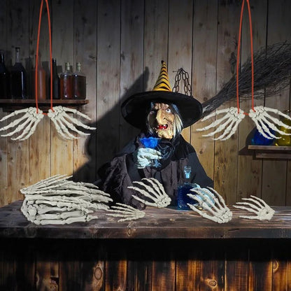 1 Pair Of Halloween Skeleton Hands Haunted House Bar Party Plastic Horror Props Dummy Hands Bones Halloween Scene Decor Supplies