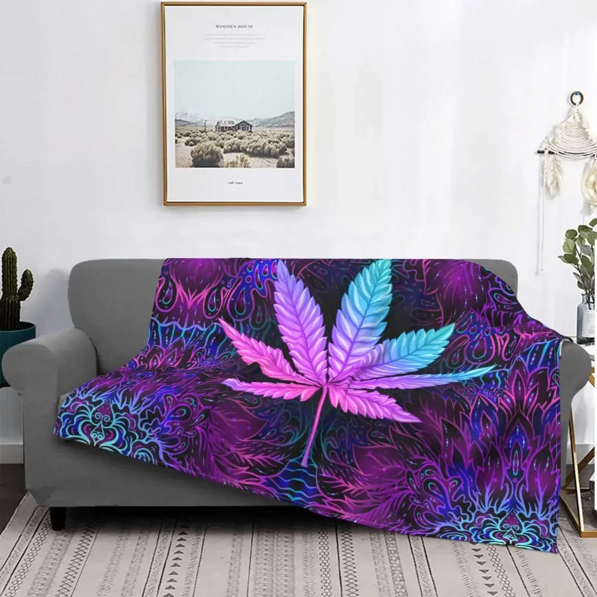 Manta de Tricô Folhas Neon, Manta Ultra Macia de Folha de Erva Daninha para Carro, Sofá, Divã, Colcha