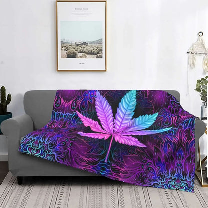 Manta de Tricô Folhas Neon, Manta Ultra Macia de Folha de Erva Daninha para Carro, Sofá, Divã, Colcha