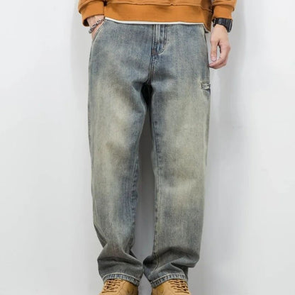 Calça Jeans Masculina Retrô Cargo Reta Cowboy Punk Lavada Grife Luxuosa Tendência 2025 Y2k Vintage Estilo Coreano Larga