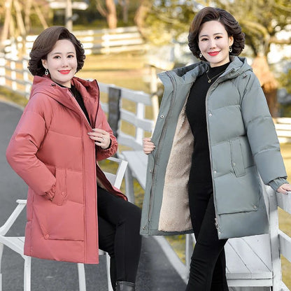 NEW Winter Cotton padded Jacket Hooded fleece thick Parkas Warm Loose Long Overcoat middle aged and Grandma Snow Coat