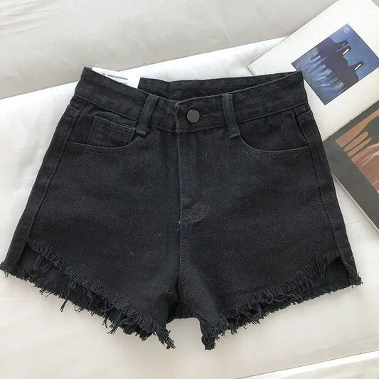 2025 New Summer Women High Wiast Raw Hem Denim Shorts Soild White Black Blue Korean Wide Leg Pants Mon Shorts  Jean Shorts