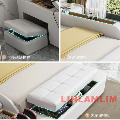 MINGDIBAO Modern MULTIFUNCTIONAL Tech SMART BED 2 People | FUTURISTIC FURNITURE | Ultimate Massage Tatami Genuine Leather Beds