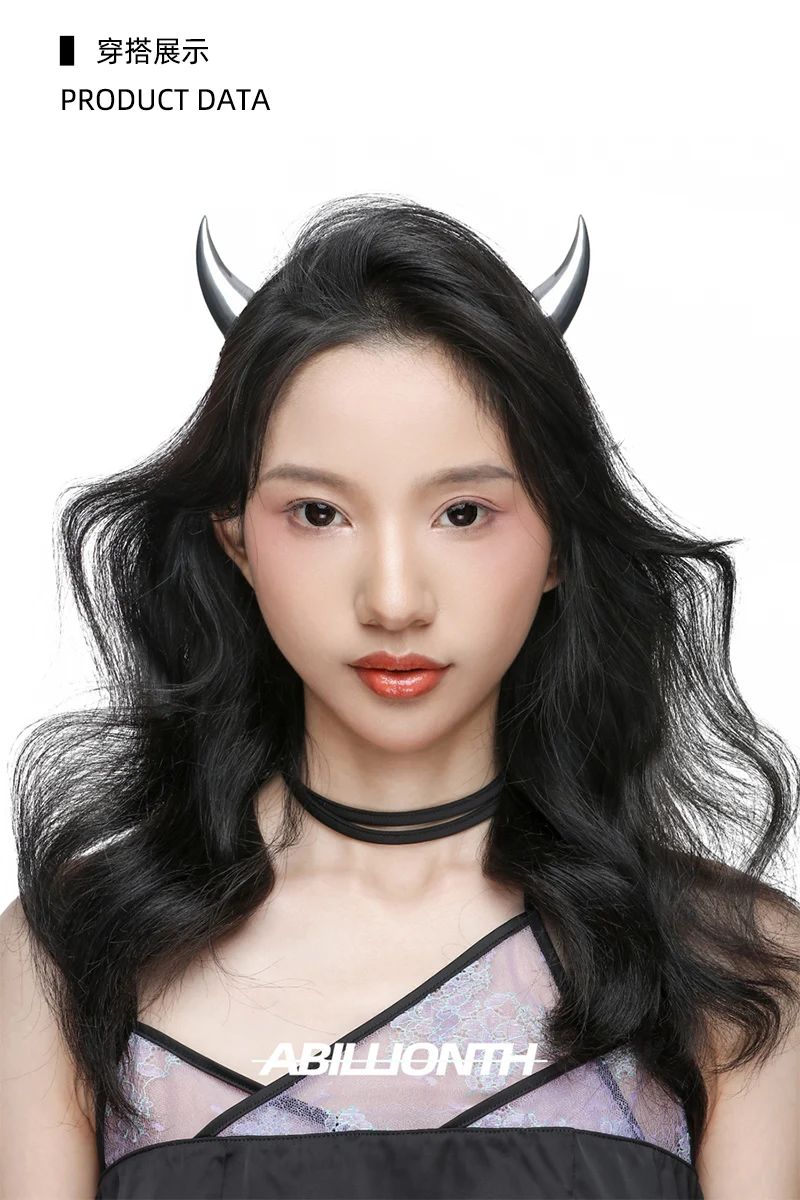 QQ Punk Demon's Horn Metal Headband Hairpins Halloween Party Headdress Cosplay Lucifer Anime Women Men Gold Cosplay Accessories