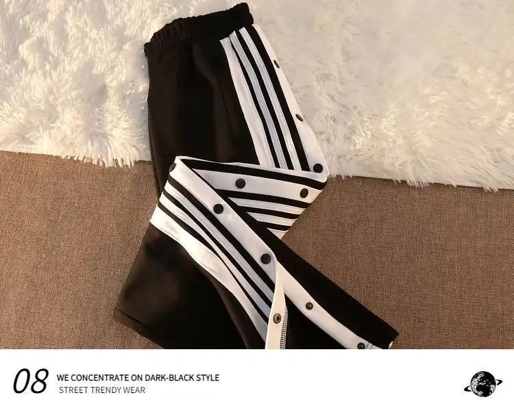 Women's Casual Side Stripe Split Pants Loose Wide Leg Comfortable Slimming Sports Trousers Trendy Ins Style Elastic Waist