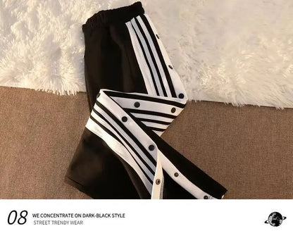 Women's Casual Side Stripe Split Pants Loose Wide Leg Comfortable Slimming Sports Trousers Trendy Ins Style Elastic Waist