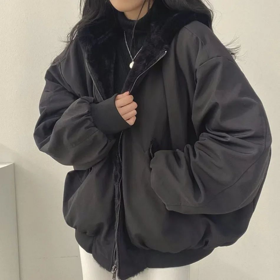 New in Jackets for Women Thick Warm Parkas Oversized Double Sided Hooded Korean Fashion Casual Loose Zip Up Coat Female Clothes