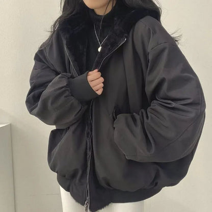 New in Jackets for Women Thick Warm Parkas Oversized Double Sided Hooded Korean Fashion Casual Loose Zip Up Coat Female Clothes