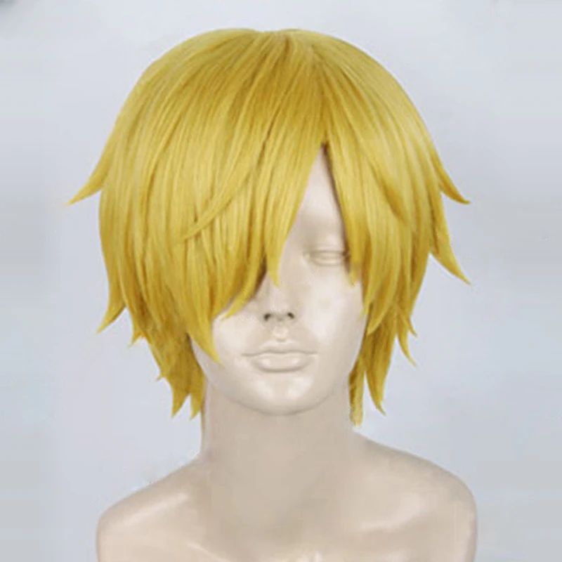 Anime One Piece Sanji Cosplay Wig Short Straight Golden Yellow Heat Resistant Synthetic Hair Wigs High Quality