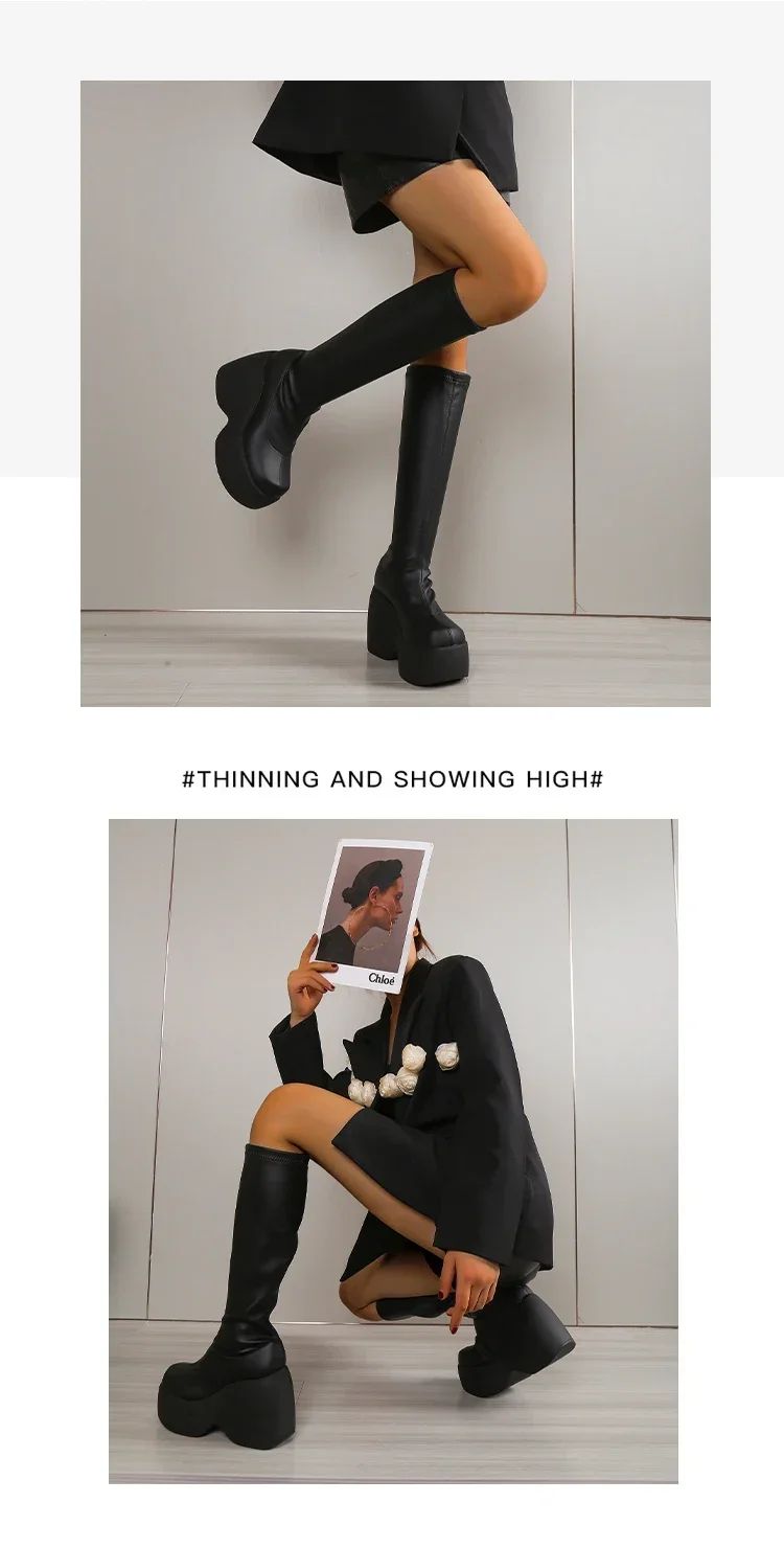 2024 Brand New Gothic Style Sexy Elegant Chunky Platform Women Ankle Boots Big Size 43 Walking Comfy Woman Shoes Platform Shoes