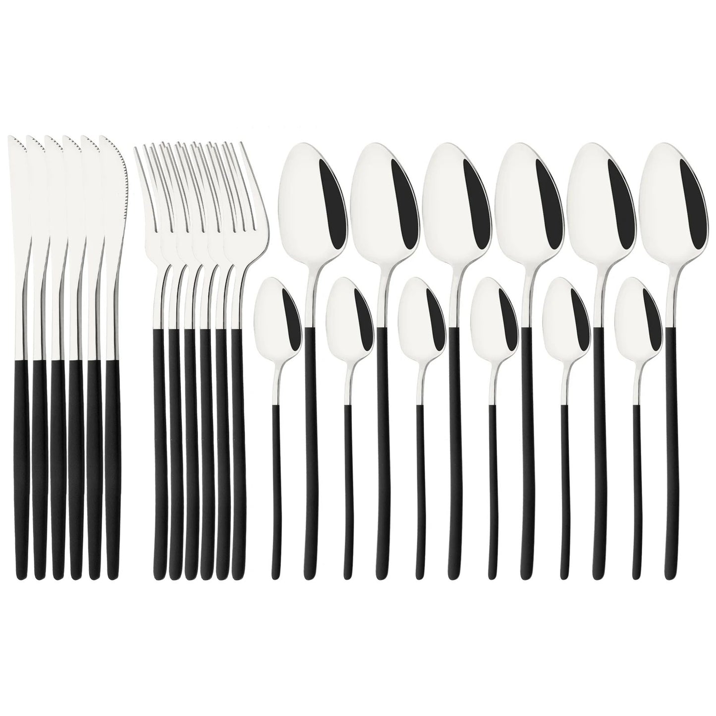 24Pcs Stainless Steel Dinnerware Set Kitchen Fork Spoon Knife Dinner Cutlery Set White Silver Western Flatware Tableware Set