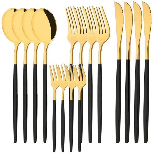 Conjunto de Talheres de Aço Inoxidável 16 Peças Rainbow para Jantar Faca Garfo de Bolo Colher Conjunto de Talheres de Mesa de Cozinha