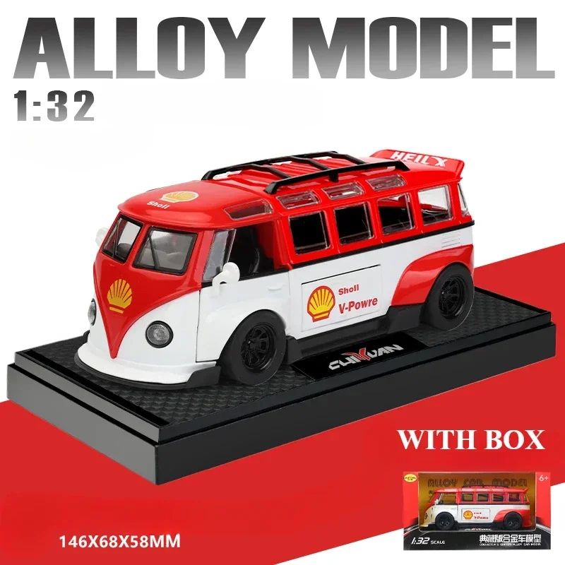 1:32 T1 Ônibus Modelo Som Luz Crianças Menino Brinquedo Veículo Colecionável Decoração de Casa Metal Miniatura Voiture