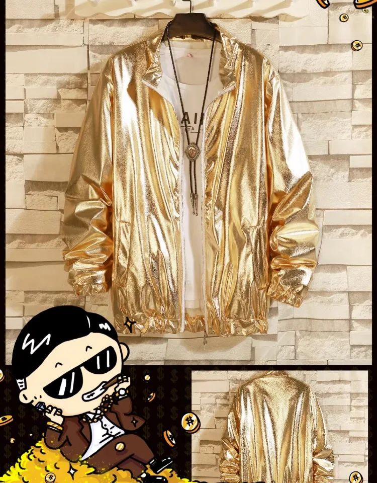 Adults Men's Shiny Metallic Suits Adult Disco Outfit Jacket Pants Halloween Dress Up Nightclub Dance Rave Cosplay Costume