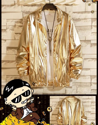 Adults Men's Shiny Metallic Suits Adult Disco Outfit Jacket Pants Halloween Dress Up Nightclub Dance Rave Cosplay Costume
