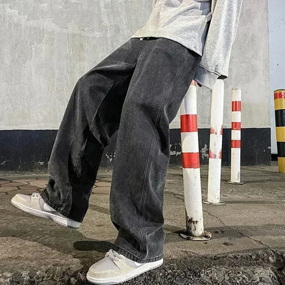 Casual Outdoor Men's Jeans Elastic Waist Loose Fit Long Pants Spring Autumn Workwear Comfortable Straight Leg Blue Denim