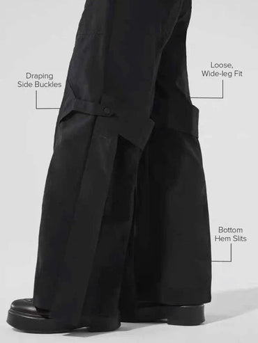 Sports Wide Leg Cargo Pants Women Elastic Waist Loose Solid Color Workwear Pants High Waist Fitness Women's Trousers Sportswear