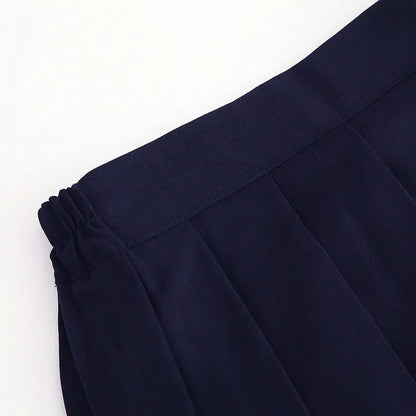 Spring Hot Sale Of The Season Women's Basic JK Uniform Skirt A- Line Elastic Waist Dark Blue Pleated Skirt College Style Half-le
