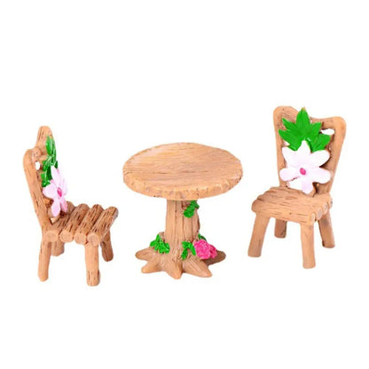 1SET Doll House Miniature Bench Stools White Chair Cute Fairy Garden Gnome Moss Terrarium Bonsai DIY Craft Home Decoration