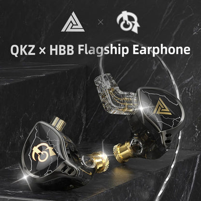 QKZ X HBB Best HiFi In Ear Wired Earphones 10mm Titanium-Coated Diaphragm Semi-open Cavity CNC Aluminum Alloy Monitor Headphone