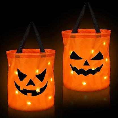 Halloween LED Light Trick or Treat Bucket  1 Pcs Collapsible Pumpkin Candy Bag Basket for Halloween Thanksgiving Party Kids Gift