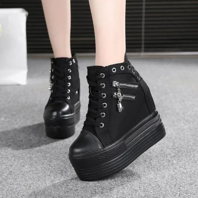 11cm New Brand Hidden Heel Platform Sneakers Women's Breathable Wedge Canvas Shoes Woman Casual Ladies Boots Zapatos De Mujer
