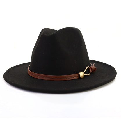 New Brown Belt Buckle Jazz Fedora Hat Autumn Winter Women Men Party Church Top Hat Wide Brim Sun Hat Felt Panama Cap