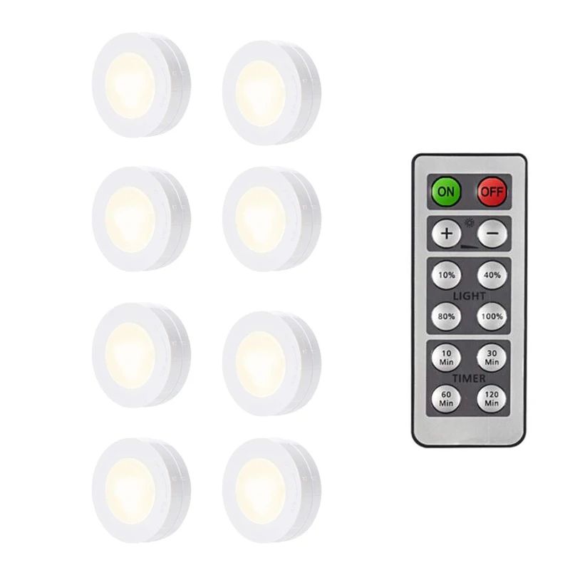 Luzes de LED Sem Fio com Controle Remoto Dimerizável a Pilha para Cozinha, Armário e Guarda-Roupa