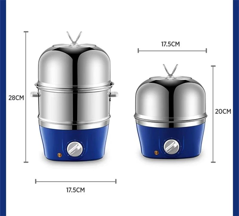 Panela Elétrica Multifuncional de Aço Inoxidável com Camada Dupla para Cozinhar Ovos – Vaporizador, Cozedor e Preparador de Café da Manhã, Eletrodoméstico Mini para Cozinha
