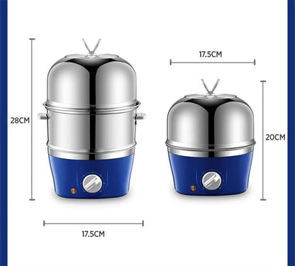 Panela Elétrica Multifuncional de Aço Inoxidável com Camada Dupla para Cozinhar Ovos – Vaporizador, Cozedor e Preparador de Café da Manhã, Eletrodoméstico Mini para Cozinha