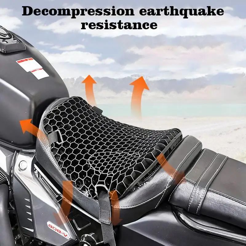 Almofada de assento de gel colmeia para motocicleta, tecido de malha 3D, conforto, capa de descompressão para moto, almofadas de alívio de choque;'\[-=