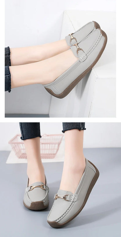 Vulcanize Women Shoes Flats Leather Moccasins Sneakers Designer Shoes for Women Slip-on Loafers Female Boat Shoes Big Size 43