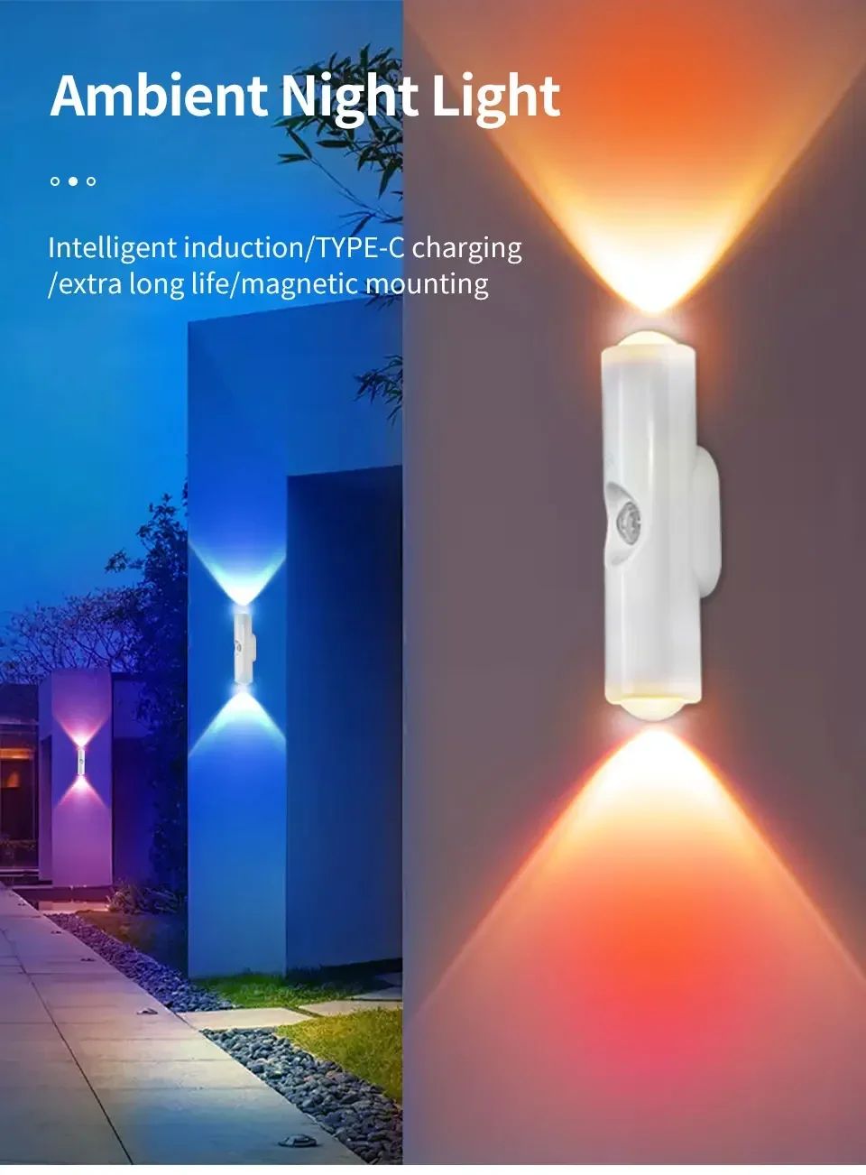 Smart RGB Gradient Wall Light Motion Sensor Magnetic Rechargeable Wall Sunset Lamp for Bedroom Closet Garden Room Decoration
