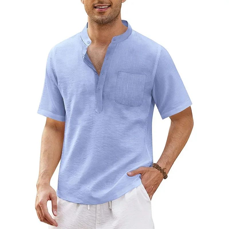 Summer New Men's Short-Sleeved T-shirt Cotton and Linen Led Casual Men's T-shirt Shirt Male  Breathable S-3XL