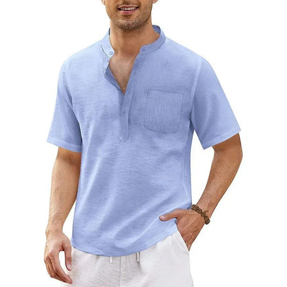 Summer New Men's Short-Sleeved T-shirt Cotton and Linen Led Casual Men's T-shirt Shirt Male  Breathable S-3XL