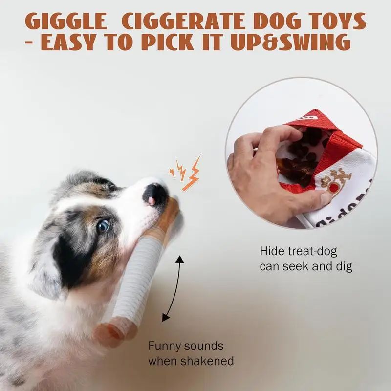 Brinquedos interativos engraçados de pelúcia para cães, design criativo de cigarro, brinquedo de mastigar que faz barulho para cães, o presente perfeito para cães brincarem