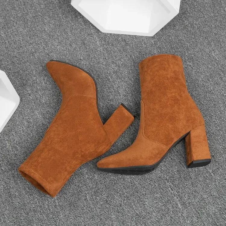 Thick Heel Women Short Boots Fashion Slimming Ankle Booties classic Style Autumn Winter Female Pointed Toe Women Boots D64