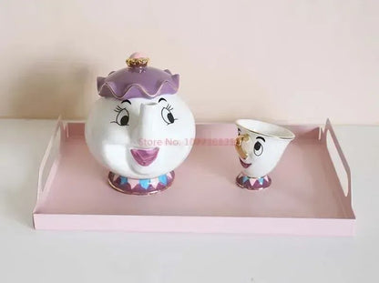 Disney Teapot Cute Cartoon Beauty And The Beast Coffee Pots Mug Mrs Potts Chip Cup Tea Cup Pots One Tea Set Droshipping Desk Gif