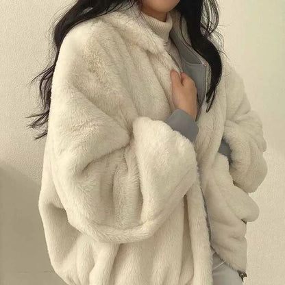 Smvp Winter Thicken Warm Parkas Women Fashion Double Sided Hooded Fleece Coat Ladies Korean Loose Long Sleeve Zip Up Jackets