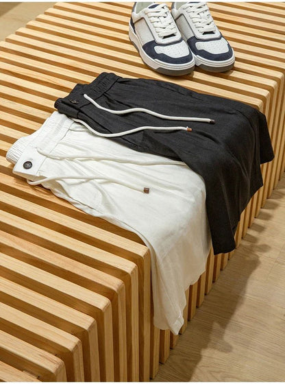 BC Summer Breathable Thin Linen Blended Loose Straight Elastic Waist Casual Shorts