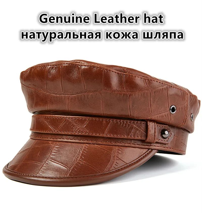 Autumn Men's Flat Cap Genuine Leather Hats Women's Army Military Hat Elegant Fashion Sheepskin Leather Caps Couple Hat