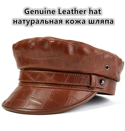 Autumn Men's Flat Cap Genuine Leather Hats Women's Army Military Hat Elegant Fashion Sheepskin Leather Caps Couple Hat