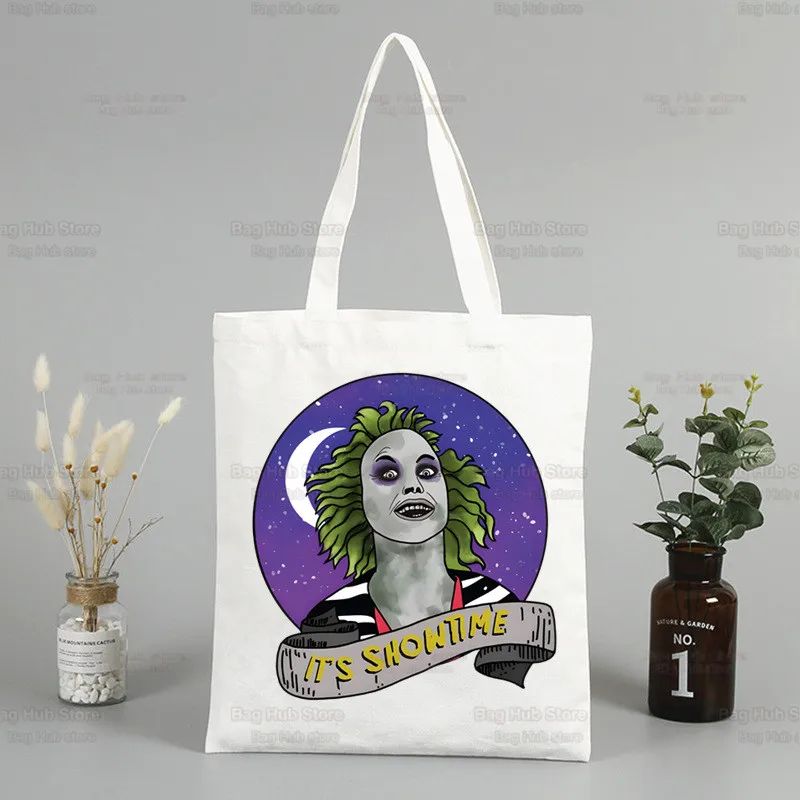 Beetlejuice Horror Gift Shopping Bag Print Original Design White Unisex Fashion Travel Canvas Bags